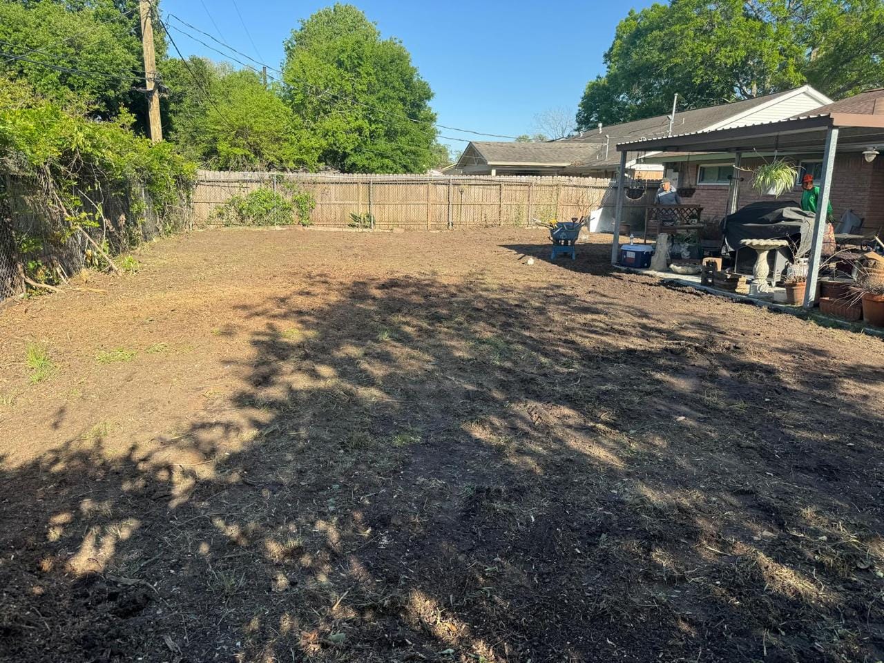 Job photograph from an EG Tree Services landscaping and property improvement job in the Cleveland, Texas area