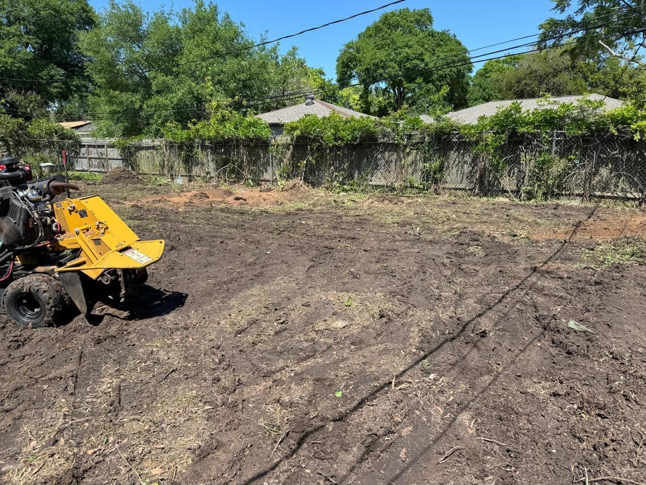Job photograph from an EG Tree Services landscaping and property improvement job in the Cleveland, Texas area